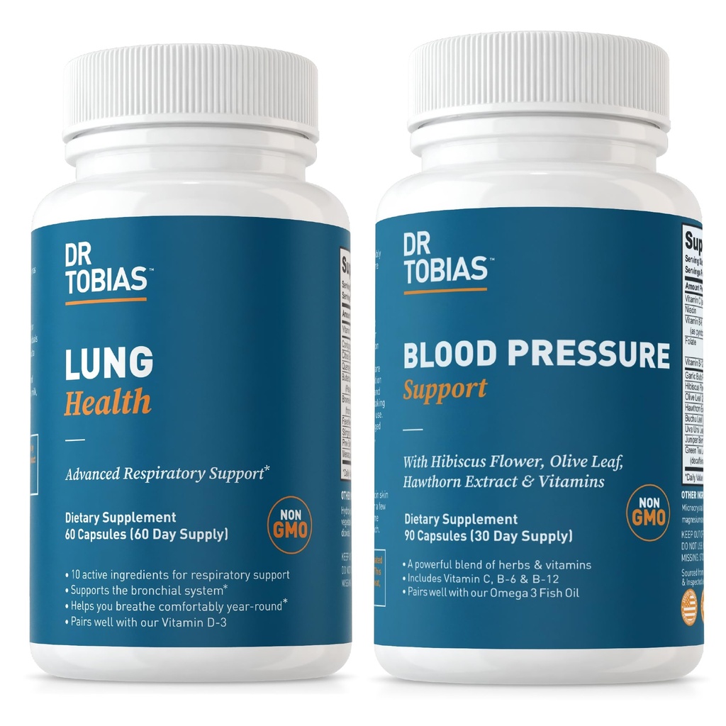 Dr. Tobias Lung Health & Blood Pressure Support Supplements, Lung Cleanse & Detox, unterstützt normale Kreislaufgesundheit mit Vitamin C, B6, B12, Nicin, Folate
