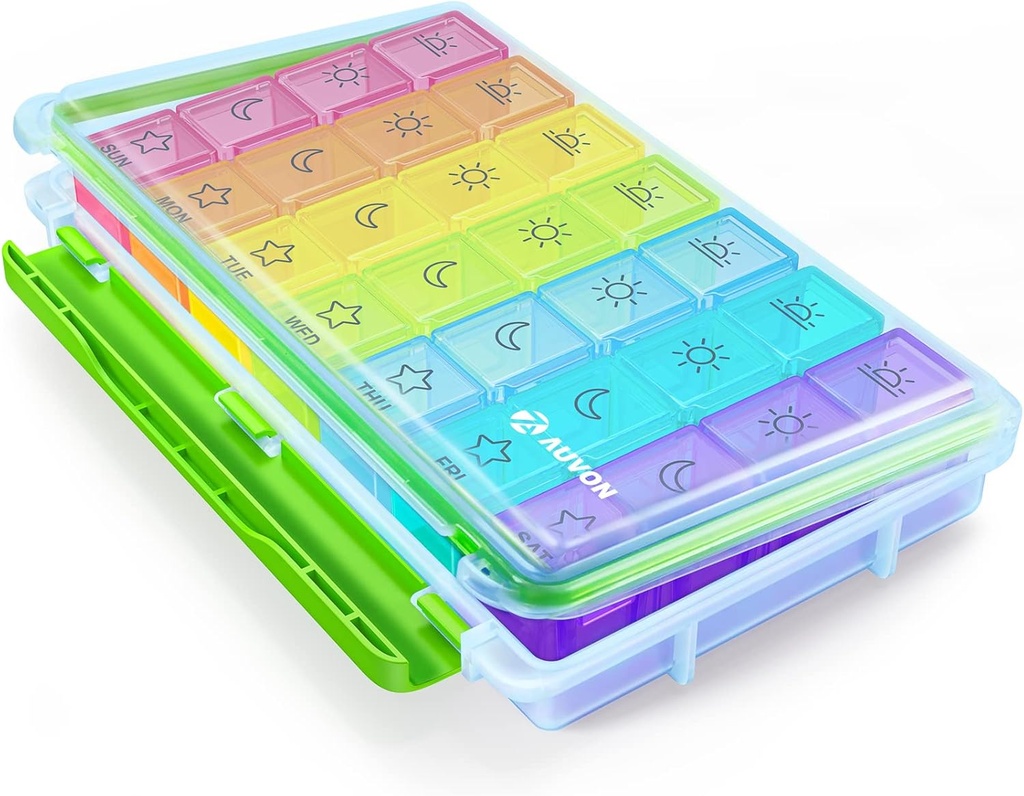 AUVON iMedassist Moisture-Proof Wöchentliche Pille Organizer 4 Mal pro Tag, Große 7 Tage Pillen-Box für Reisen mit abnehmbaren individuellen Pillen-Container halten Vitamine, Ergänzungen und Medikamente