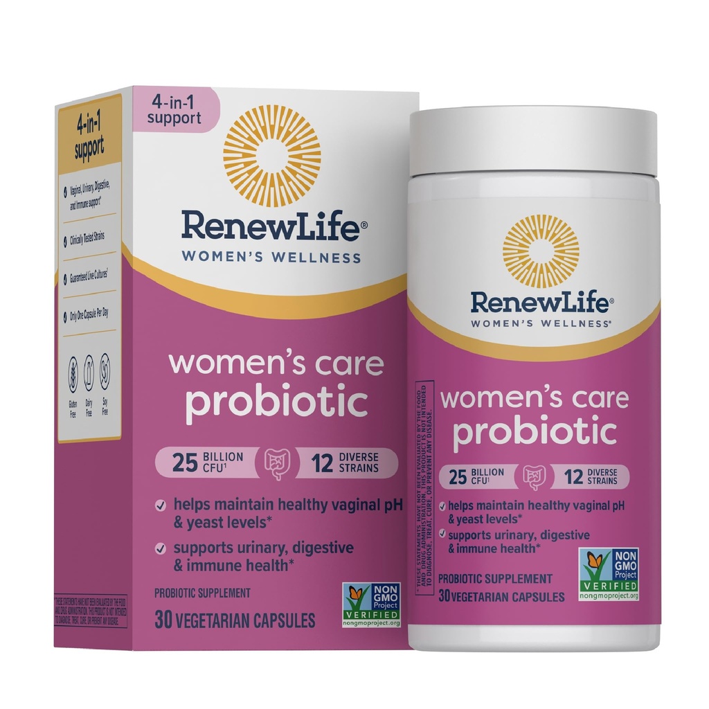 Renew Life Women's Probiotic Capsules, unterstützt pH Balance für Frauen, Vaginal, Urinary, Verdauungs- und Immungesundheit, L. Rhamnosus GG, Dairy, Soy und Gluten-Free, 25 Billion CFU - 30 Ct