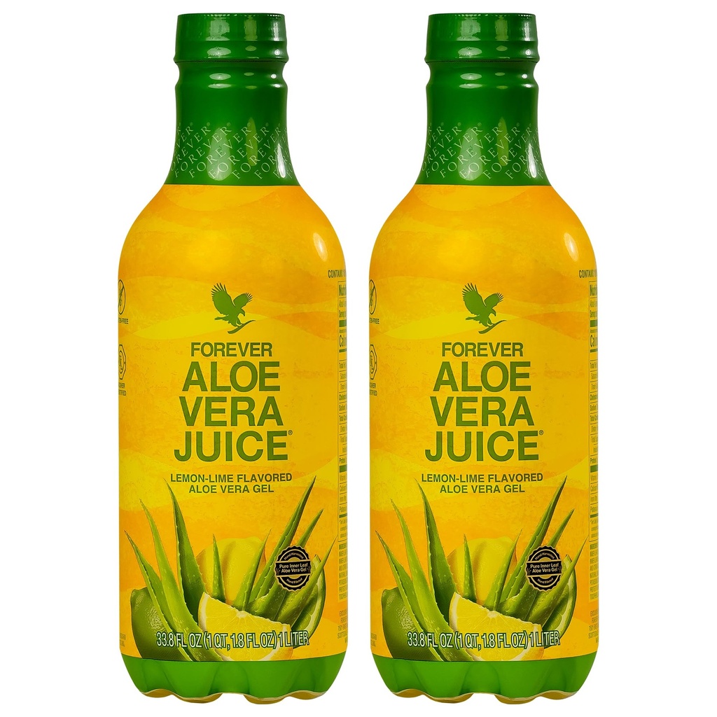 Forever Living - Aloe Vera Juice - Lemon Lime Flavor mit Pure Inner Leaf Gel - Unterstützt Verdauung und Immunität - 1L Jeder (Pack von 2)