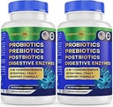 Probiotics + Prebiotics Postbiotics Verdauungsenzyme = 4 in 1 Formel-Ergänzung für bessere Verdauung Gesundheit Frauen, Männer und Gut, 2-Pack, 120 Zähler