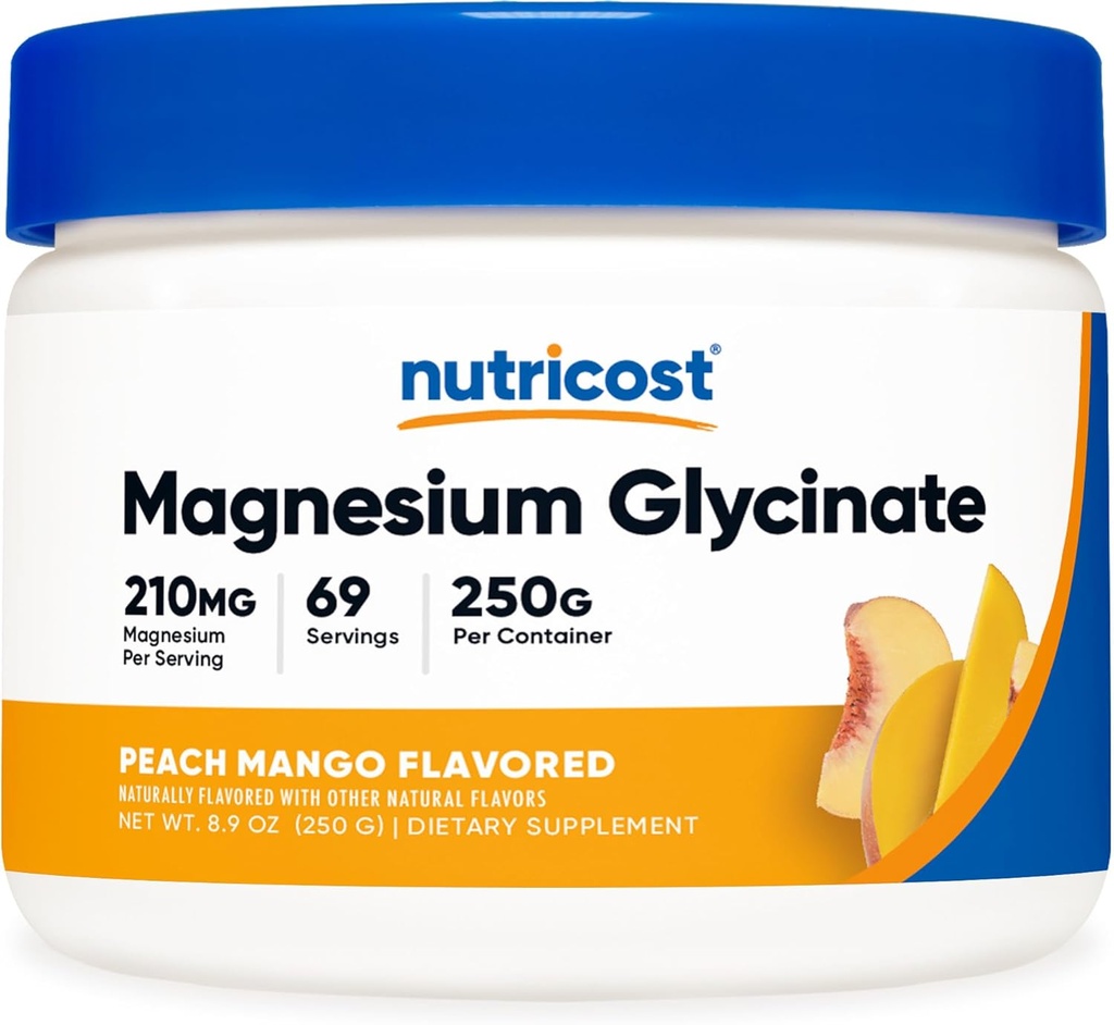 Nutricost Magnesium Glycinat Pulver (Peach Mango, 250 Gramm) - Magnesium Glycinat (als Bisglycinat)