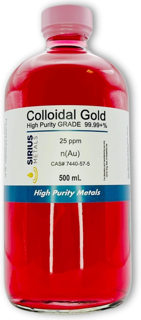 True Colloidal Gold – 25 ppm - 99,99+% Reinheit - 500 ml (16,9 Fl Oz) in Glasflasche - Made in USA