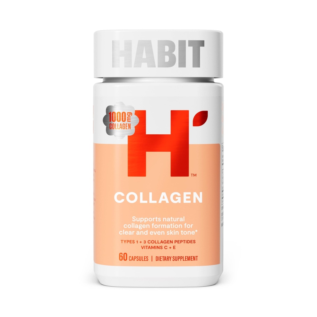 Habit Collagen Supplement (60 Kapseln) - New Look, 2000mg Collagen Peptide, Vitamin C & Vitamin E, Hautgesundheit, Antioxidantien, Non-GMO, Glutenfrei (1 Packung)