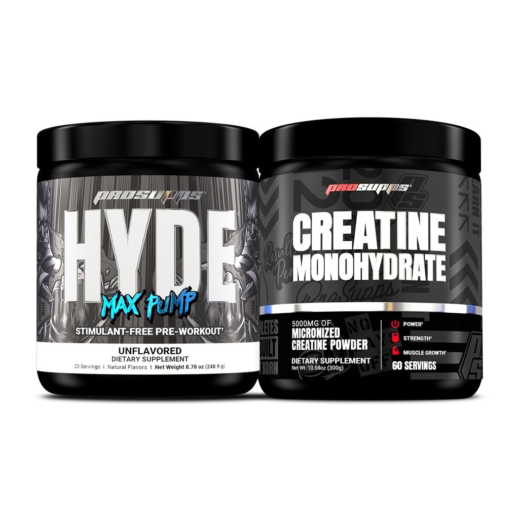 PROSUPPS Hyde Max Pump Stimulant-Free PreWorkout, Unflavored und Creatine 300 Bundle