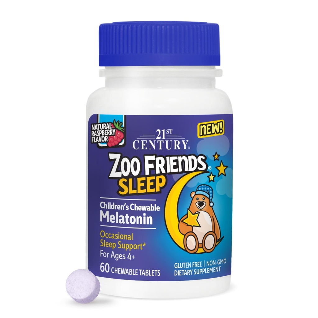 Zoo Friends Sleep Chewable Melatonin, Raspberry Flavor, 60 Count