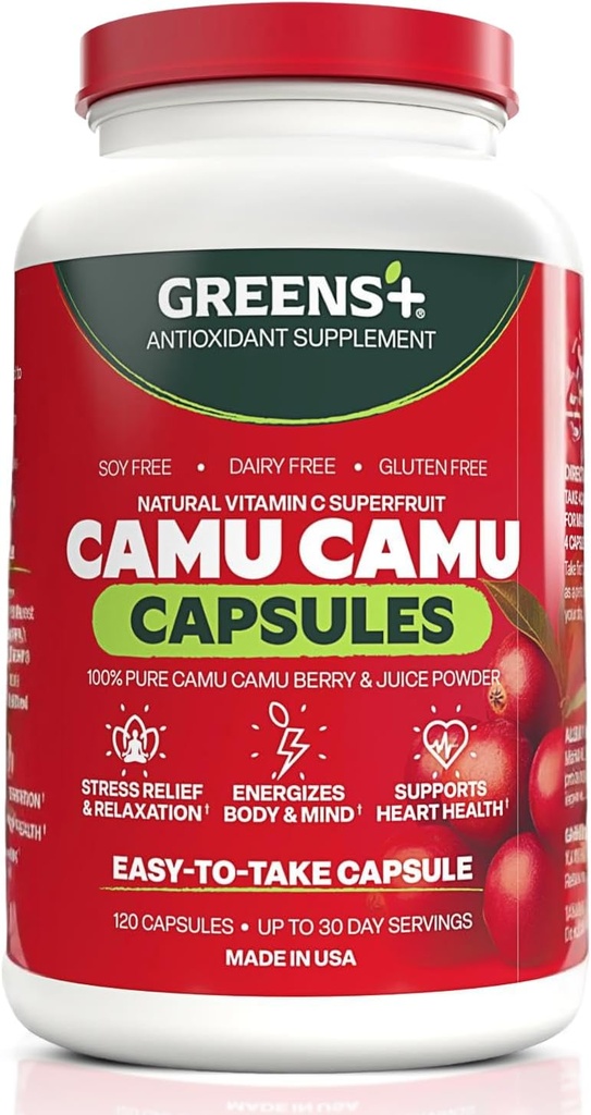 Greens+ SuperFruit Supplement, Camu Berry mit Vitaminen & Minerals, hohe ORAC Antioxidantien, 400mg natürliches Vitamin C, 120 Veggie Kapseln