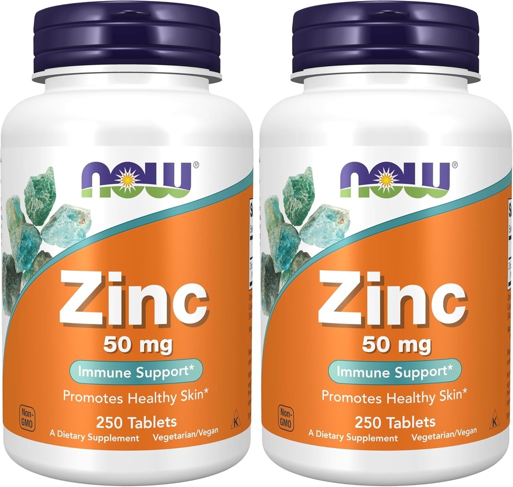JETZT Ergänzungen, Zink (Zinc Gluconate) 50 mg, Unterstützt Enzymfunktionen*, Immununterstützung*, 250 Tabletten (Pack von 2)