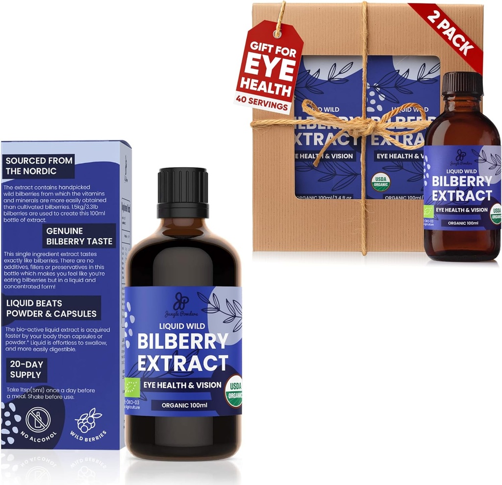 Dschungel-Pulver Wild Bilberry Extrakt 3x3.4oz Flasche flüssiger Bilberry Anthocyanin Alkoholfreie europäische Blaubeeren-Ergänzung für Augen Hohe Bioverfügbarkeit Flüssiger Extrakt