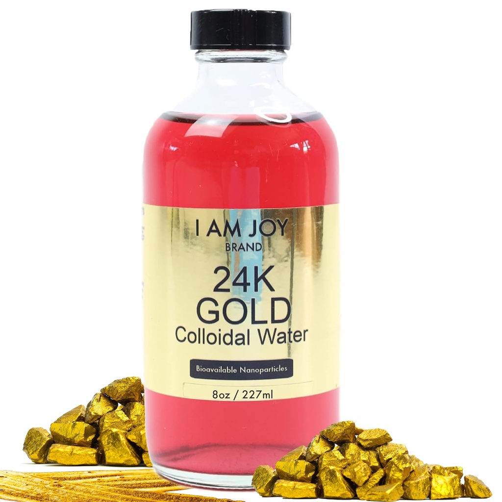 I Am Joy: Flüssiges kolloidales Gold 24k 99,99% Pure 100ppm Ruby Red Water Based Alle natürlichen Elektrolyse Große 8oz Glasflasche