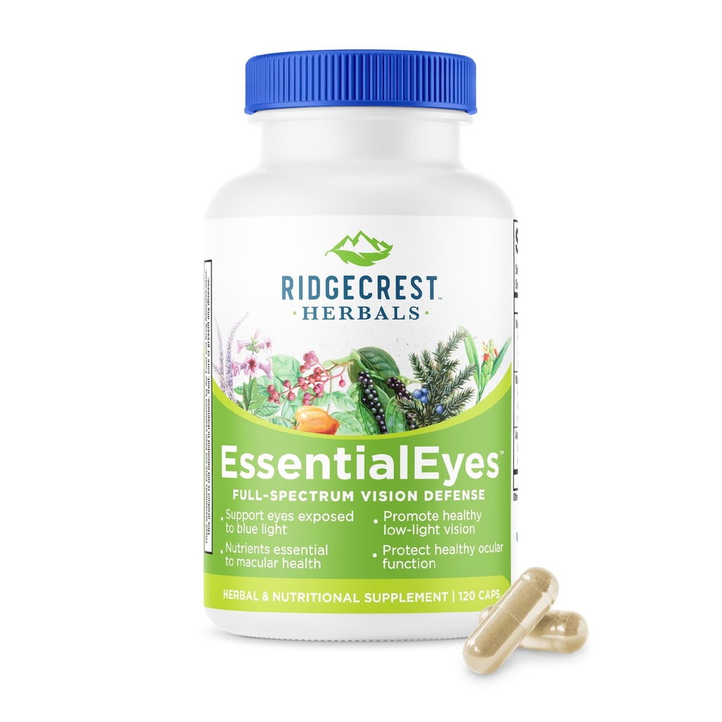 Ridgecrest Herbals EssentialEyes, Natürliche Augen-Vitamin-Ergänzungen, Enthält Lutein, Zeaxanthin, Bilberry-Extrakt, unterstützt Augen- und Sehgesundheit (120 Vegan Caps, 30 Serv)