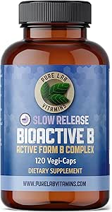Pure Lab Vitamins Bioactive B Complex - 120 Vegan Caps langsame Freisetzung Formel (B1, B2, B3, B5, B6, B7, B9, B12) - 60 Tage Versorgung, Gluten & Sugar Free Made in Canada
