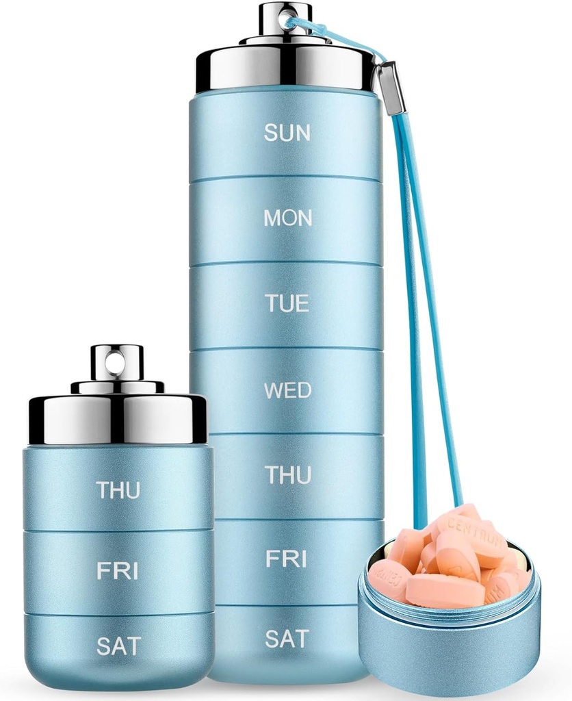 Mossime Metall Pille Organizer Wöchentlich, stapelbare wasserdichte Reise Pille Box, große Aluminiumlegierung Pille Case Container, BPA Kostenlose 7 Tage tägliche Medizin Organizer für Vitamin, Fischöl, Supplement