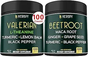Bundle 5in1 Valerian Root Supplement & 6in1 Beet Root Capsules - Unterstützung Restvolle Nacht, Herzgesundheit, Verdauung und Immune