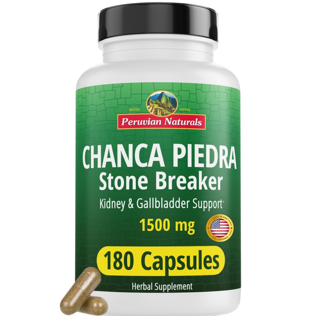 Peruvian Naturals Chanca Piedra Stone Breaker 180 Kapseln - Kidney Stone Dissolver & Gallbladder - 1500mg pro Servieren - Chancapiedra Stonebreaker für Bladder Cleanse & Urinary Tract - Vegan, Non GMO