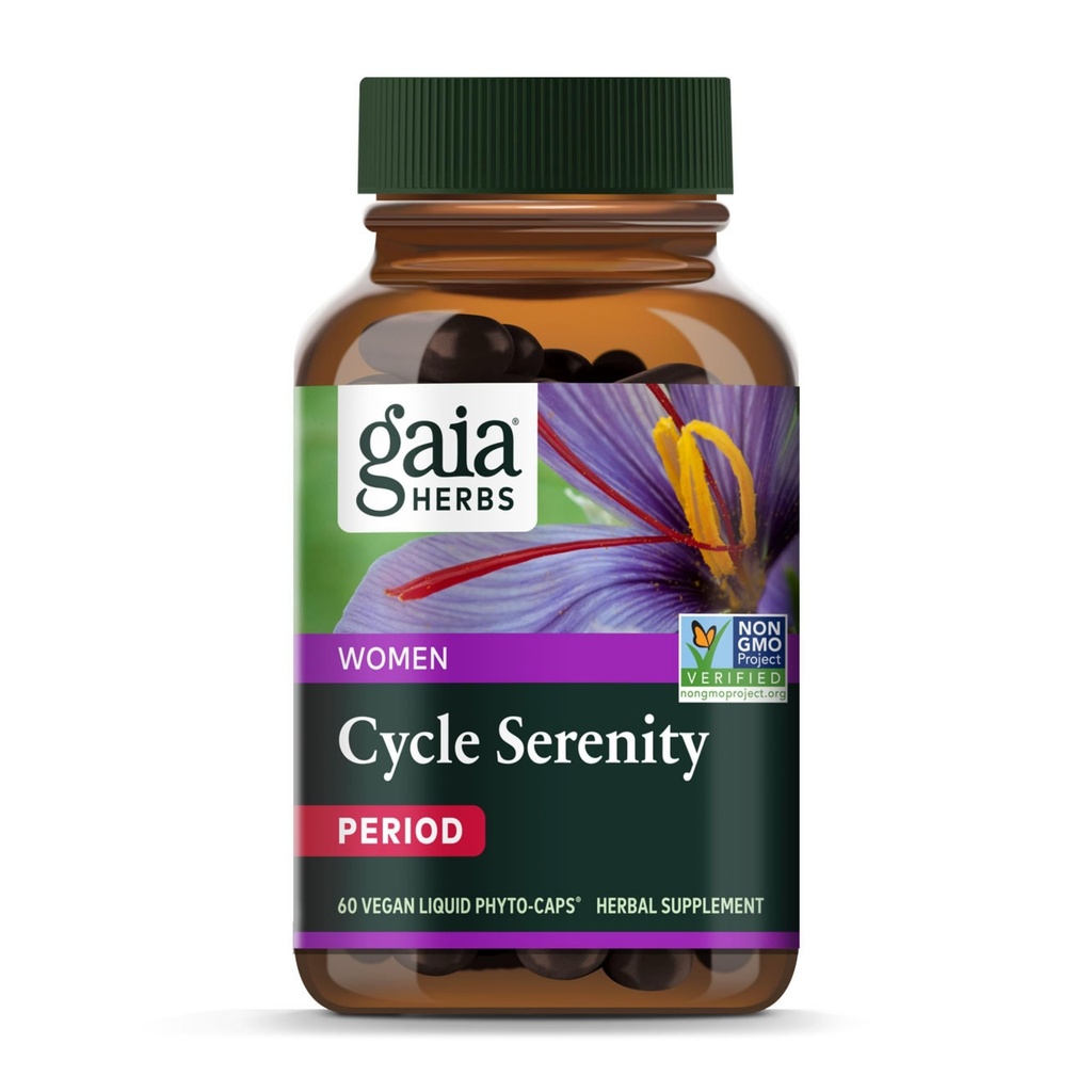 Gaia Herbs Cycle Serenity - Frauen Hormonal Balance Supplement - Hergestellt mit Fenugreek, Saffron, Turmeric & Hawthorn - Frei von Gluten, Dairy & Soy - 60 Vegan Kapseln (60 Servietten)