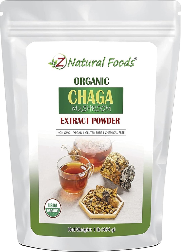 Z Natural Foods Bio Chaga Pilz-Extrakt Pulver, Konzentrierte Premium Pilz-Extrakt für die Unterstützung Immungesundheit, Energize Ihren Morgen durch Hinzufügen zu Kaffee und Tee, 1 lb