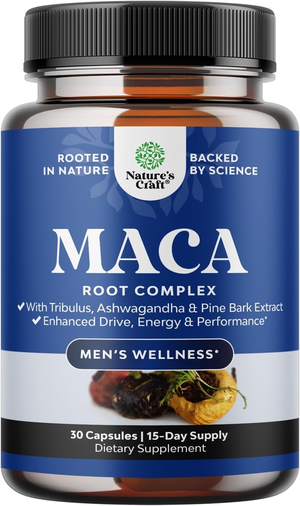 Potent Black Maca Root Capsules für Herren - Kräuter-Wellness-Ergänzung mit Sibirischem Ginseng Ashwagandha und schwarzem Maca Root - Men’s Wellness-Ergänzung zur Unterstützung Allgemeine Gesundheit - 30 Count