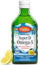 Carlson - Super D Omega-3, Wild-Caught Norwegian Arctic Cod Liver Oil, 2000 IU (50 mcg) Vitamin D3, 1100 mg Omega-3s, Sustainable Sourced Nordic Fish Oil Liquid, Lemon, 250 ml