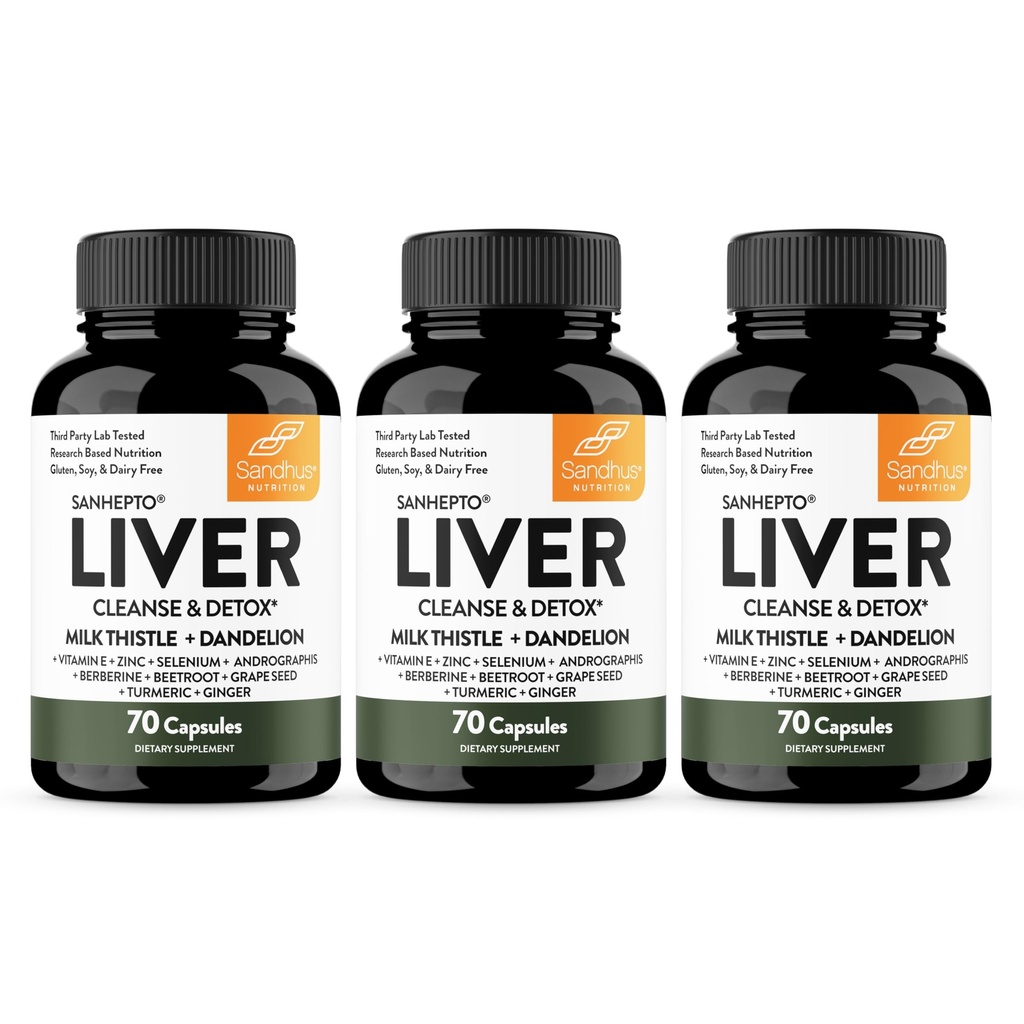 Sandhu's Liver Cleanse Detox & Repair Support | 70 Kapseln (Pack von 3) | Kräuterergänzung für Lebergesundheit | Milch Thistle Dandelion Root Andrographis mit 8 Mineralien