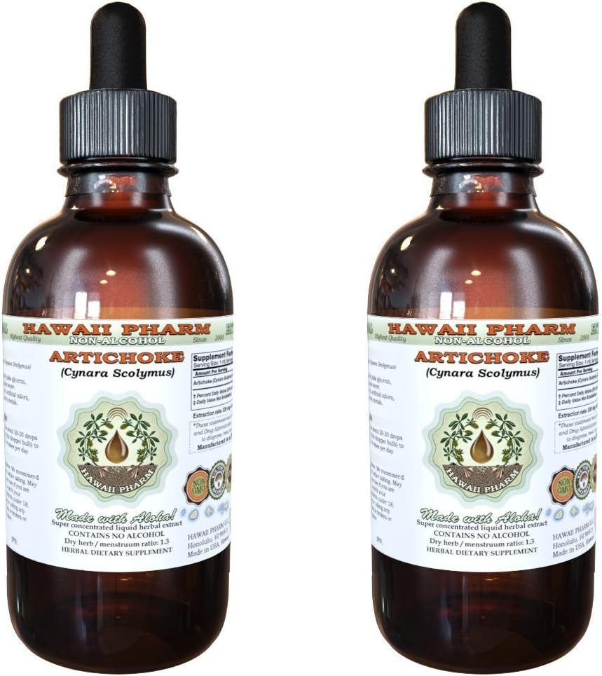 Artichoke Alcohol-Free Liquid Extract, Organic Artichoke (Cynara scolymus) Getrocknetes Blatt Glycerit Hawaii Pharm Natural Herbal Supplement 2x2 oz