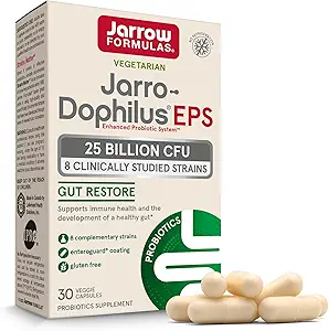 Jarrow Formulas Jarro-Dophilus EPS Gut Restore Probiotics 25 Billion CFU mit 8 klinisch-studierten Stäben, Nahrungsergänzung für Darm- und Immununterstützung, 30 Veggie Kapseln, 30 Tage Versorgung