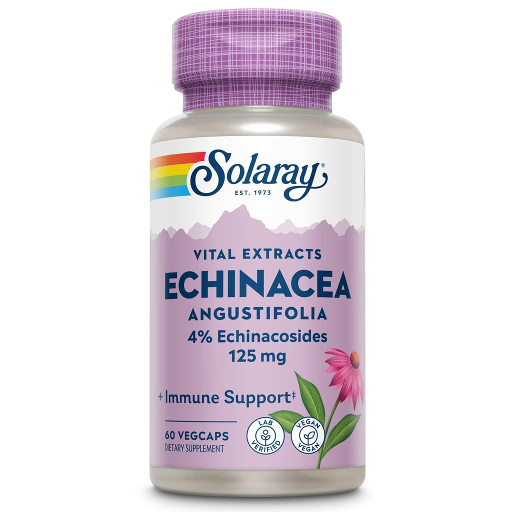 SOLARAY Echinacea Angustifolia Wurzelextrakt 125 mg | Gesunde Immun- und Atemfunktionsunterstützung | 60 VegCaps