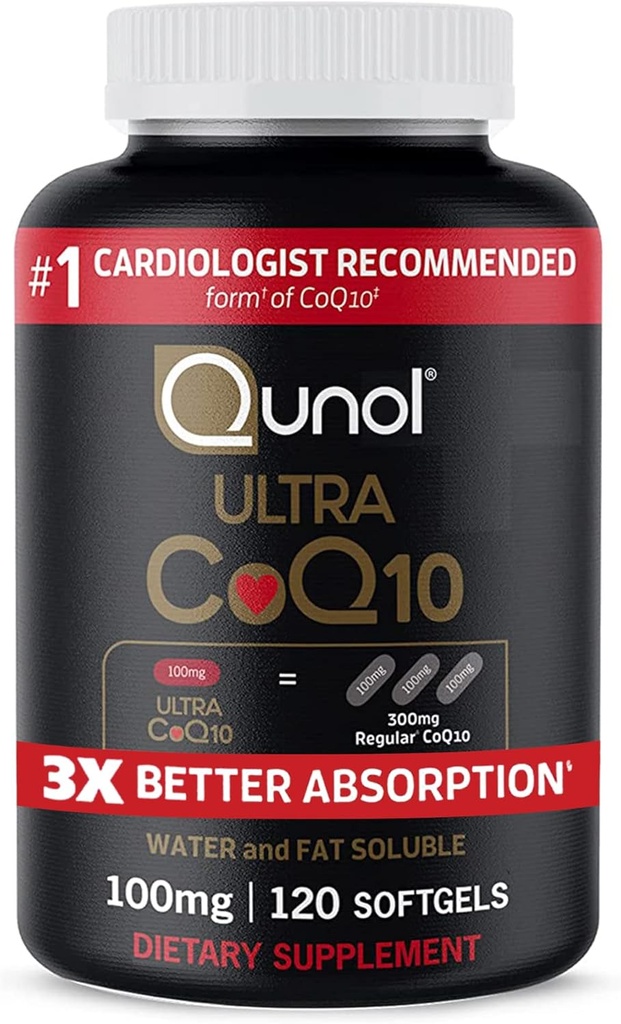 Qunol CoQ10 100mg Softgels, Qunol Ultra CoQ10 100mg, 3x Bessere Absorption, Antioxidans für Herz-Gesundheit & Energie-Produktion, Coenzym Q10 Vitamine und Ergänzungen, 120 Count (Pack von 24)