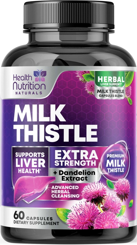 Milk Thistle Supplement mit Silymarin Marianum & Dandelion Root Liver Health Support - 9:1 Extrakt Leberreiniger Detox & Repair 1000mg Äquivalent - Nature's Milk Thistle Supplements - 60 Kapseln