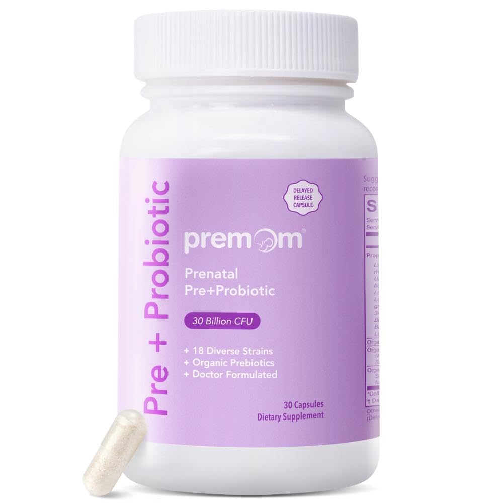 Premom Prenatal Pre & Probiotics für Frauen: 18 Diverse Bio-Präbiotika Strains - Unterstützt Verdauungsstörungen, 30 Billion CFU, Gut & Immune Gesundheit für Mutter und Baby - Daily Capsules