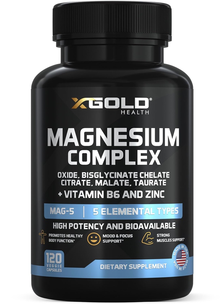 Micronized Magnesium Complex Plus B6 | Zinkoxid Magnesium, Bisglycinat Chelate,Citrate, Malate | Taurate | Knochen, Muskel, Energie,Immune System Hohe Absorption - Made in USA