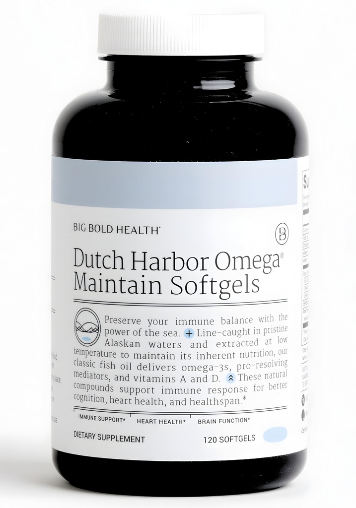 Big Bold Health Dutch Harbor Omega Maintain Softgels - Premium Alaskan Cod Liver Oil (120 Count) - Sustainable Sourced Omega-3 Supplement mit EPA, DHA, DPA - Natürliche Vitamine A & D - MSC zertifiziert