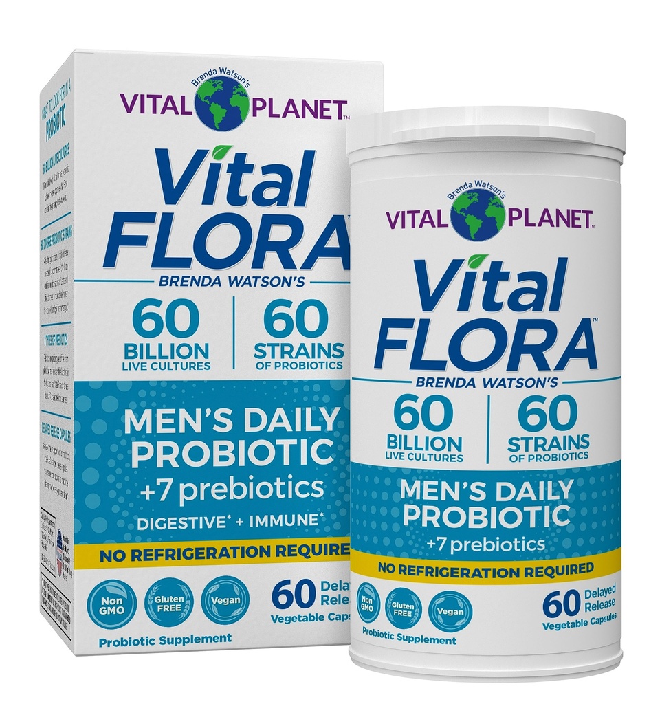 Vital Planet - Vital Flora Probiotics for Men, 60 Billion CFU, 60 Diverse Strains, 7 Bio-Präbiotika, Männer täglichen Regal stabil Probiotic für Immununterstützung, Gas Relief, Verdauungsgesundheit 60 Kapseln