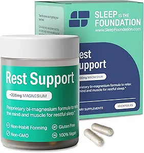 Rest Support Magnesium Supplement - Magnesium for Sleep - Non-Habit Forming Sleep Aid with Magnesium Glycinate & L-Theanine, 60 Capsules - by Sleep is the Foundation