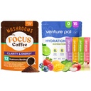 Venture Pal Pilz Kaffee & Elektrolyt Pulver Bundle: 12 in 1 Kaffee mit Ashwagandha für Fokus &amp; Immunität + Zuckerfreie Elektrolyt-Pakete mit 5 Vitaminen & 7 Elektrolyten - 40 Portionen & 16 Stick