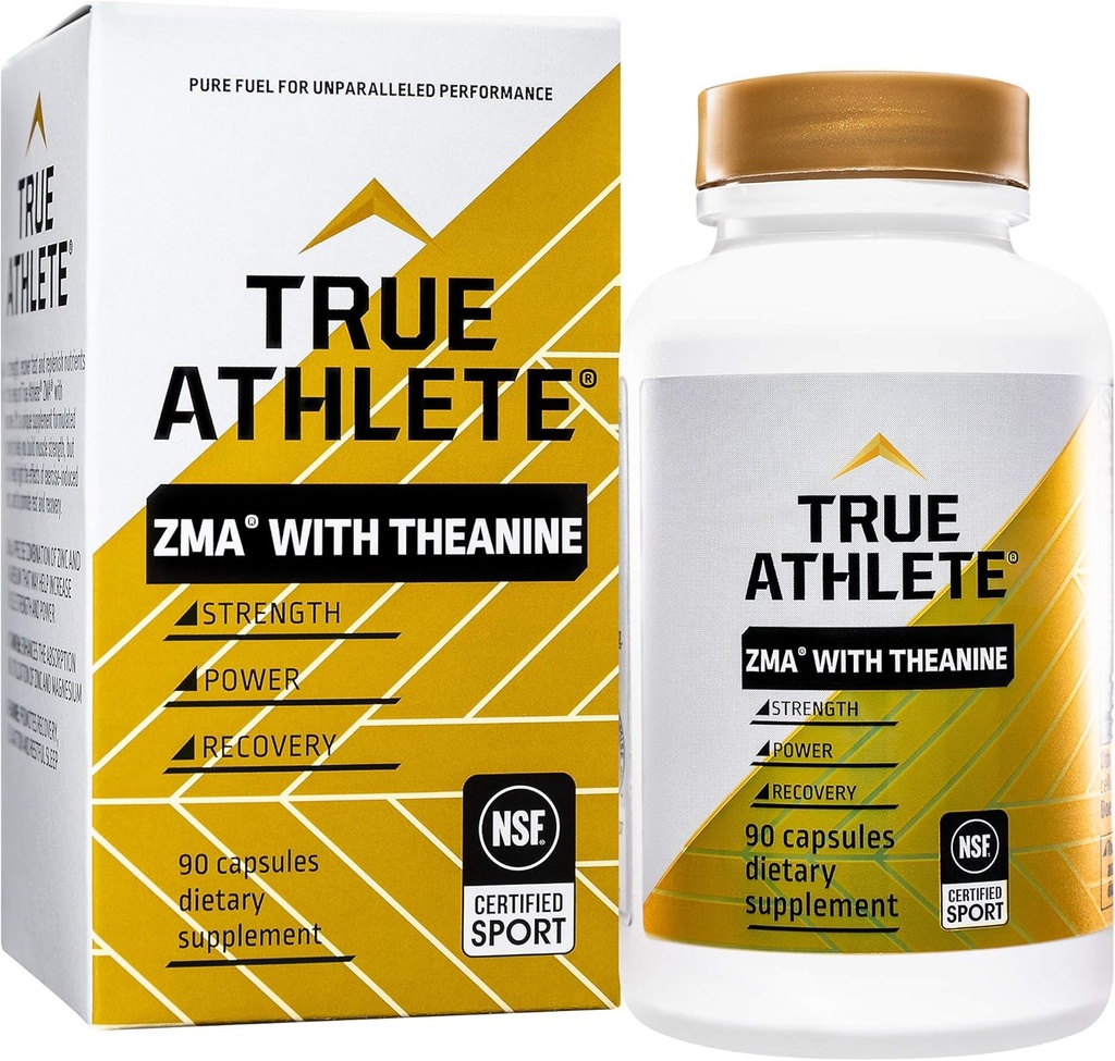 True Athlete ZMA mit Theanin – unterstützt Muskelrückgewinnung, Stärke & Schlaf – Zink, Magnesium, Vitamin B6 & Theanin Formel für Entspannung & Leistung (90 Kapseln)