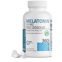 Bronson Melatonin 10 MG Fast lösen Pfefferminz-Tabletten, fördert Entspannung, 360 kaubare vegetarische Lutschtabletten