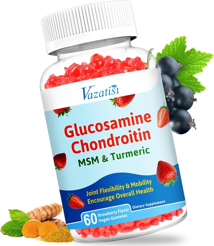 Hohe Bioverfügbare Glucosamin Chondroitin Gummis mit Turmeric & MSM, Boswellia -Joint Support Supplement - Knorpelunterstützung, Flexibilität & Stärke - 60 Gummis