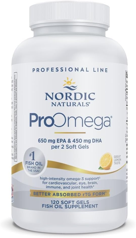 Nordic Naturals ProOmega, Lemon Flavor - 120 Soft Gels - 1280 mg Omega-3 - High Potency Fish Oil mit EPA & DHA - Fördert Gehirn, Auge, Herz & Immune Gesundheit - Non-GMO - 60 Servietten