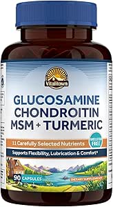 Vitalitown Glucosamine Chondroitin MSM, Turmeric, Collagen, Hyaluronsäure, Boswellia, Quercetin, 11-in-1 Formel, Glucosaminsulfat 1500 mg, No Shellfish, Flexibility & Comfort, 180 Caps