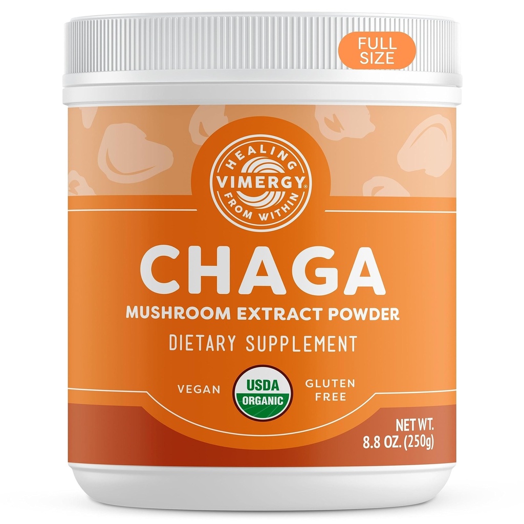 Vimergy USDA Bio Wild Chaga Pilz-Extrakt Pulver, 166 Servierungen – Ideal in Chaga Tee, Kaffee, Glätte – Herz-Kreislauf-Unterstützung - Kosher, Vegan, keine Gluten, Paleo - Pure Chaga, keine Füllstoffe (250g)