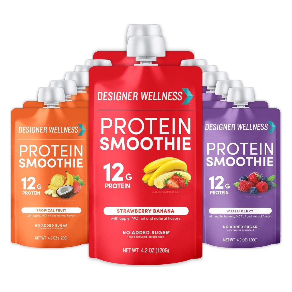 Designer Wellness Protein Smoothie, Real Fruit, 12g Protein, Low Carb, Zero Added Sugar, Gluten-Free, Non-GMO, Keine künstlichen Farben oder Flavors, Variety Pack, 12 Count