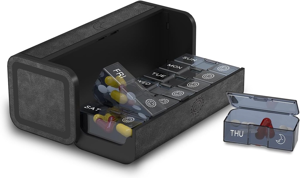 Pill Organizer 2 Mal pro Tag, Am Pm zweimal täglich Pille Fall, Detachable große Reise Pille Box 7 Tage, Wöchentliche Pille Behälter für Vitamin Medizin Supplement Fischöl (Schwarz)