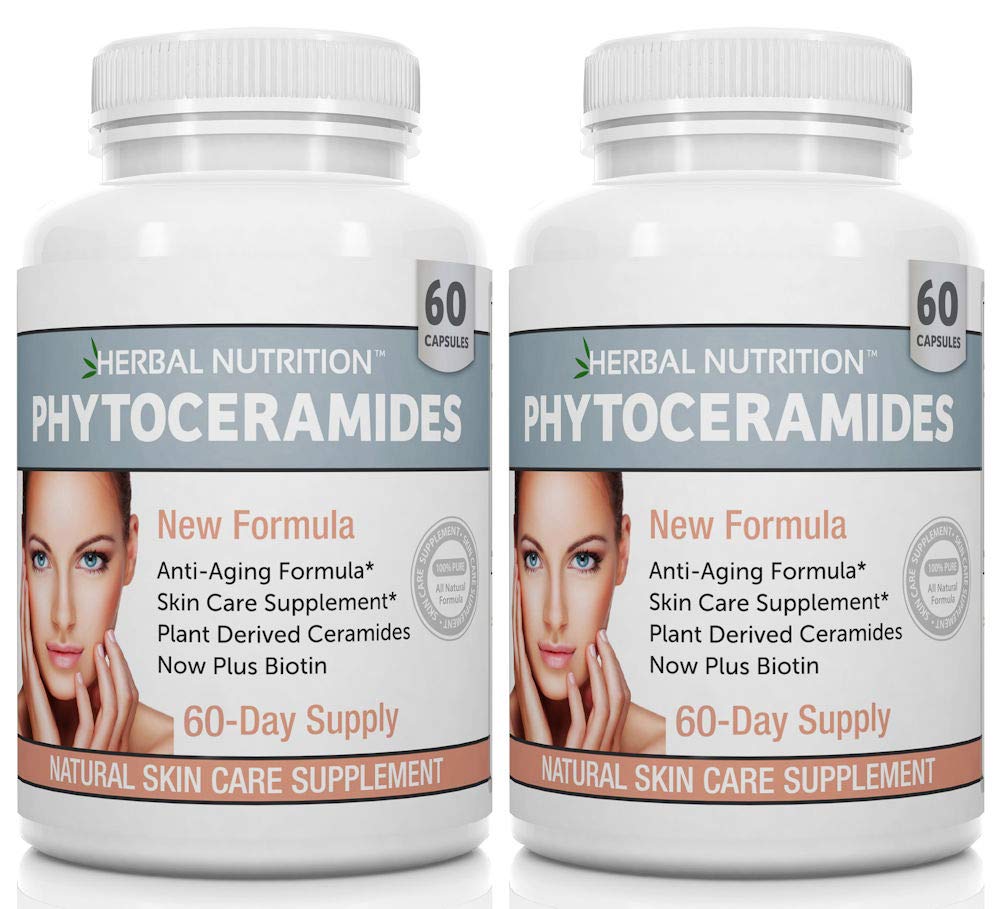 Phytoceramide Reis Basierend auf Biotin Anti Aging Supplement, Faltenentferner und Gesichtsfeuchte mit Phytoceramide Vitamin A, C, D und E, Zwei Flaschenpackung, 120 Kapseln 40mg, Glutenfrei