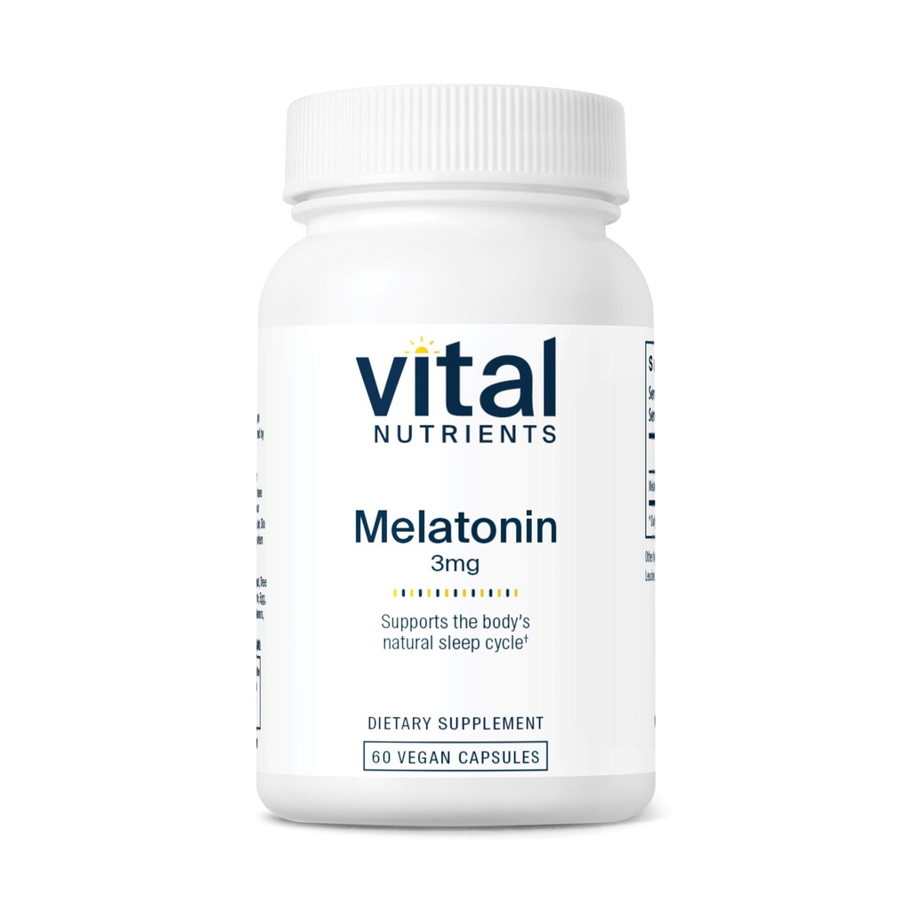 Vital Nährstoffe Melatonin 3mg | Vegan | Low-Dose Melatonin | Schlaf-Ergänzung zur Unterstützung des natürlichen Schlafzyklus des Körpers* | Gluten, Dairy, Soy Free | 60 Kapseln