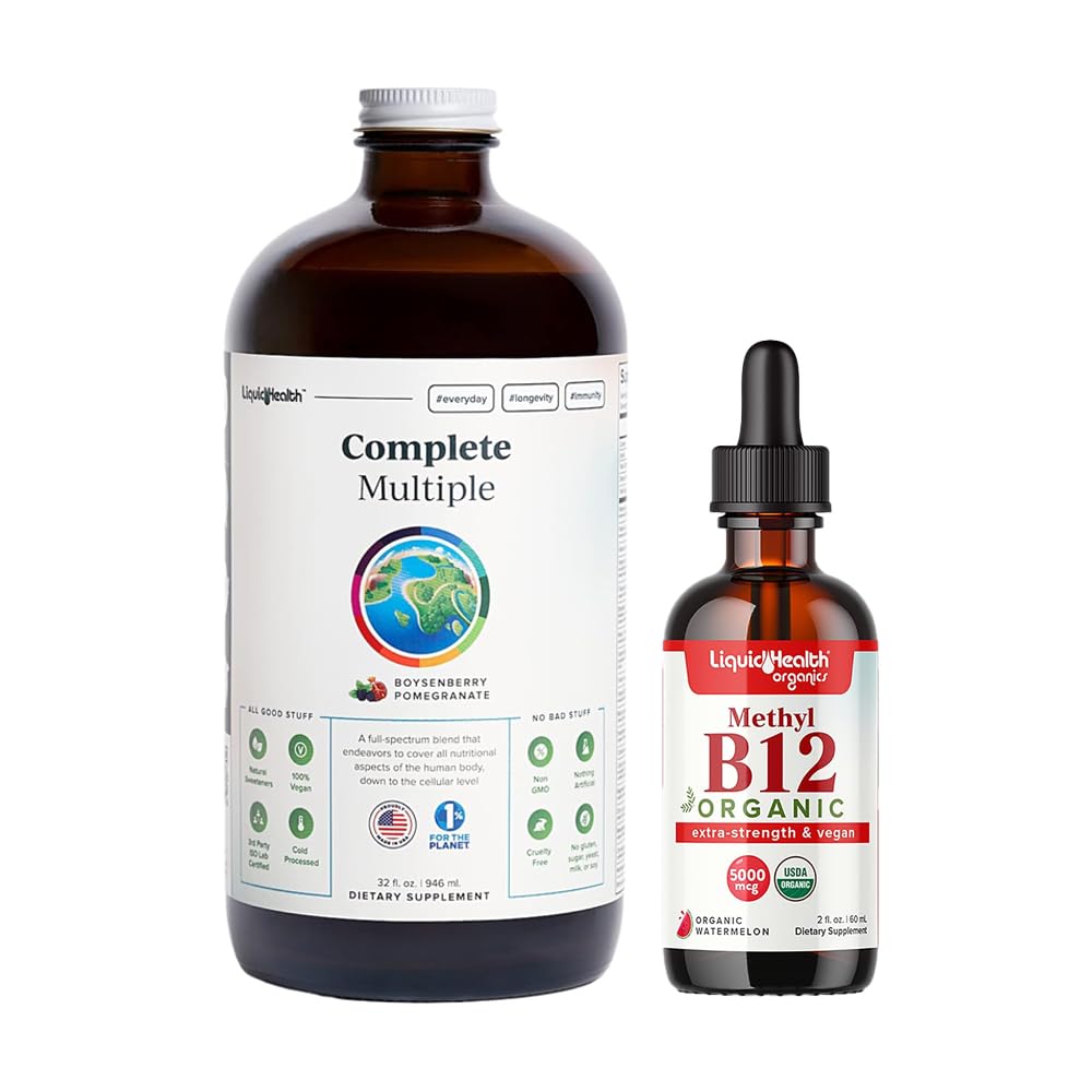 LIQUIDHEALTH Complete Multiple Daily Multivitamin & Organic Methyl B12 5000mcg Vitamin Drops mit Tart Cherry Juice für Immununterstützung, natürliche Energie Boost, Verbesserte Speicher & Fokus, Gesamtgesundheit