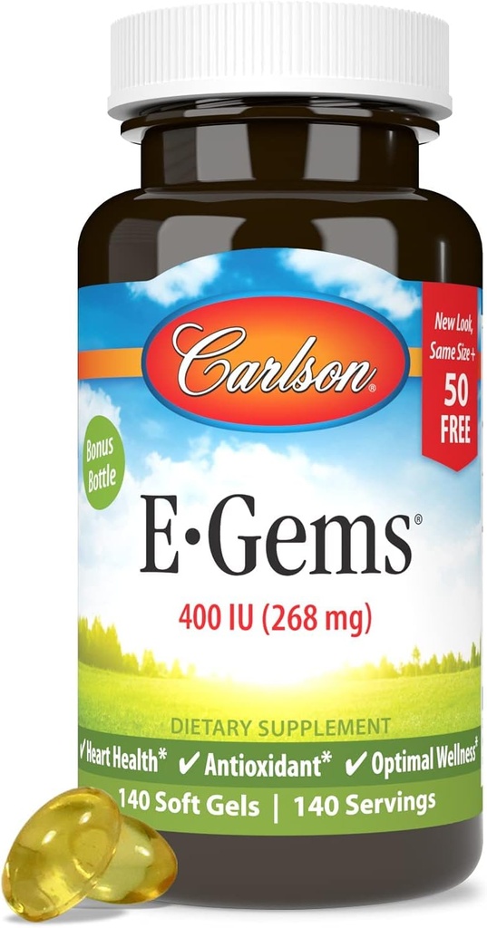 Carlson - E-Gems 400 IU (268 mg), Natürliche Quelle Vitamin E, Optimale Wellness, 140 Weichgel