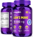 Lion's Mane Mushroom Supplement 10.000 mg | Nahrungsergänzungsmittel für Gedächtnis, Fokus und Klarheit | Tägliche Immunsystem-Unterstützung Complex für Frauen und Männer | Non-GMO, Gluten-Free, Vegan | 60 Kapseln