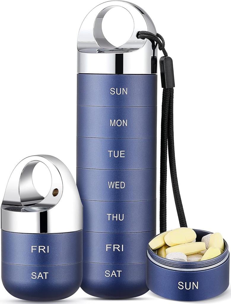 Zannaki Metall Reise-Pille Organizer, Portable Wasserdicht Wöchentliche Pille Box, Große Aluminiumlegierung Pille Case Container, BPA Kostenlose 7 Tage tägliche Medizin Organizer Halter für Vitamin, Fischöl, Supplement