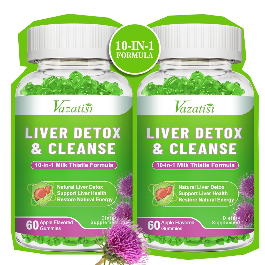 Liver Cleanse Detox Repair Gummis, Milk Thistle Gummis mit Artichoke, Dandelion für Liver Support, Vegan & Non-GMO, Gelatin-Free, Apple Flavor 120ct